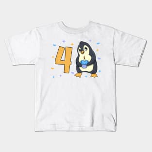 I am 4 with penguin - kids birthday 4 years old Kids T-Shirt